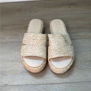 Beach Woven Natural Platform Mules